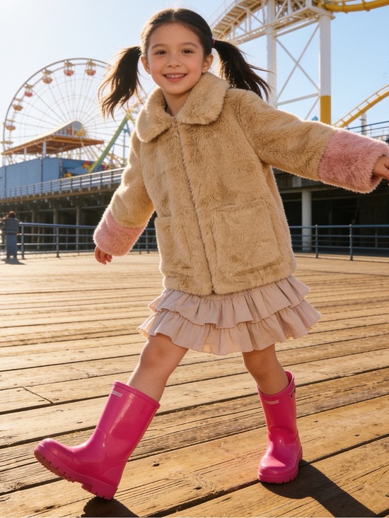 Zara Other - Zara Girls Faux Fur Coat Tan & Pink Size 10 (140 cm)